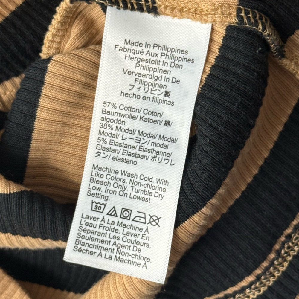 J.Crew Montauk Stripe Ribbed Mockneck XS Sand Black Breton Ruffle Trim - Picture 14 of 16